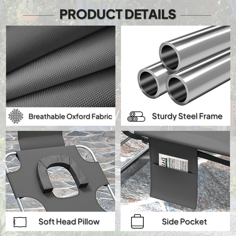 Dark Grey Reclining Sun Lounger with Face Hole for Outdoor Comfort by Outsunny