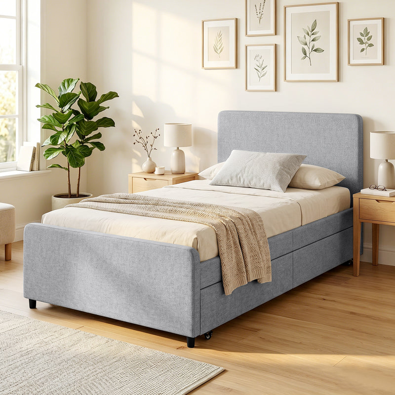 Pull Out Guest Bed Frame with Trundle for Small Spaces Upholstered Backrest