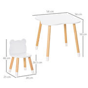 3 Piece Kids Table and Chair Set with Bear Shaped Seats for Toddlers Ages 1 to 4, White