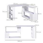 L Shaped Corner Desk with Rotating Shelves for Small Home Office Spaces White AOSOM