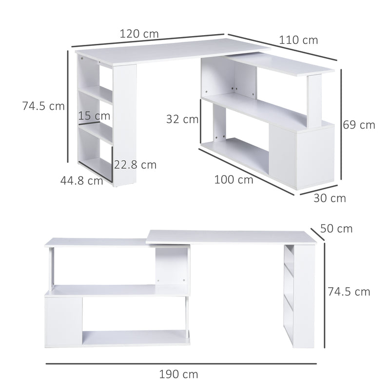L Shaped Corner Desk with Rotating Shelves for Small Home Office Spaces White AOSOM