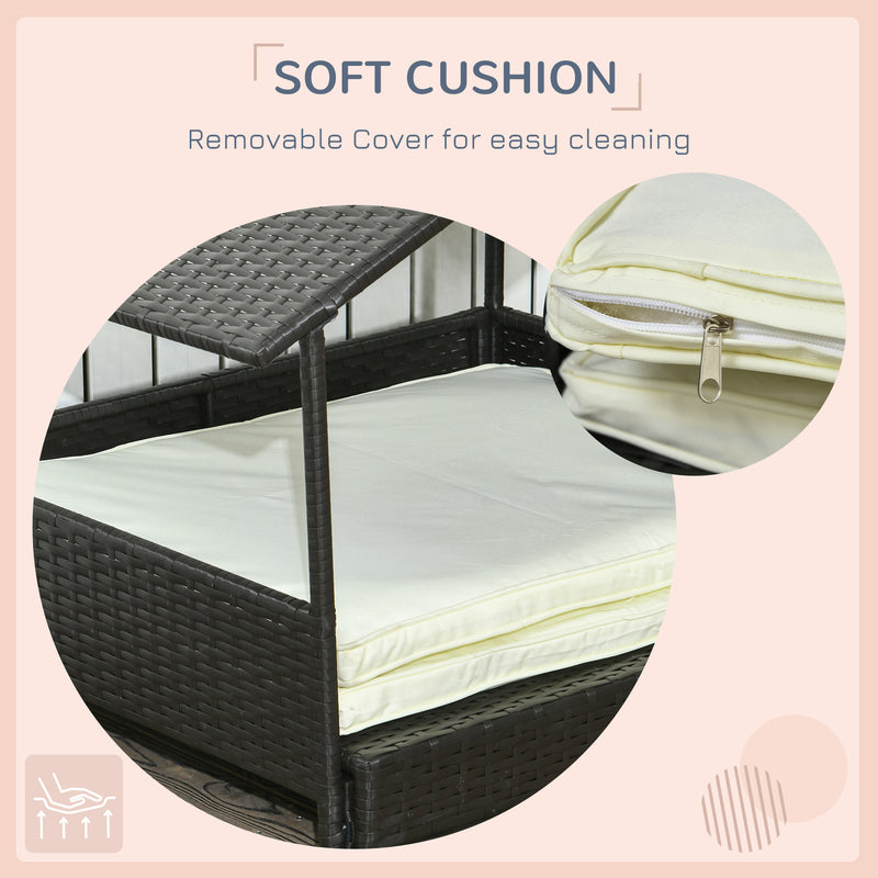 Extendable Elevated Rattan Dog Bed with Roof and Removable Cushion for Outdoors Cream