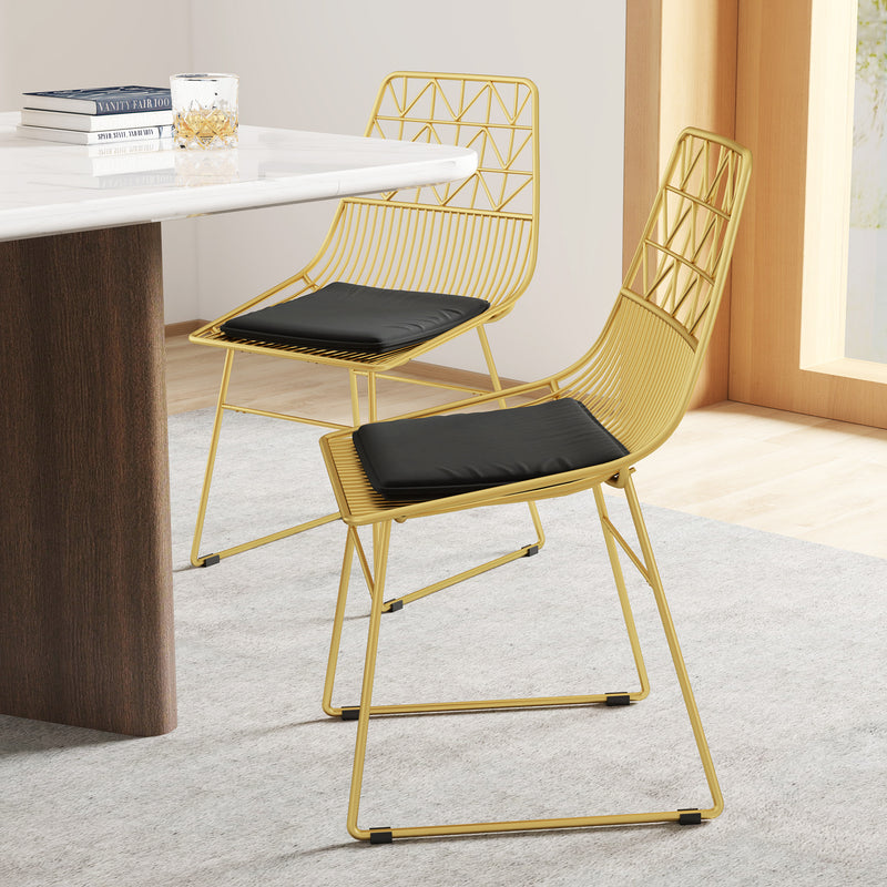 Set of 4 Metal Dining Chairs with Velvet Cushions and Cut Out Back for Kitchen, Gold Tone