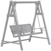 2 Seater Wooden Garden Swing Chair with Hammock Bench in Grey by Outsunny