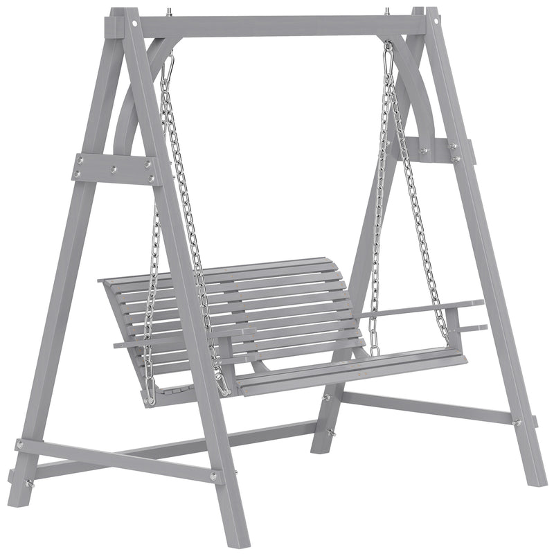 2 Seater Wooden Garden Swing Chair with Hammock Bench in Grey by Outsunny