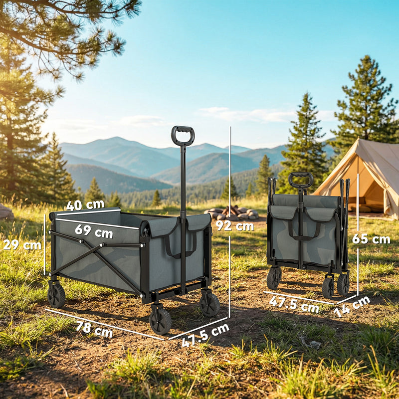 Folding Festival Trolley for Family Outings and Camping with 80L Capacity Grey Outsunny