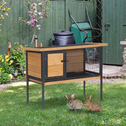 Wooden Guinea Pig Hutch Elevated Outdoor Pet House with Slide Out Tray Natural AOSOM