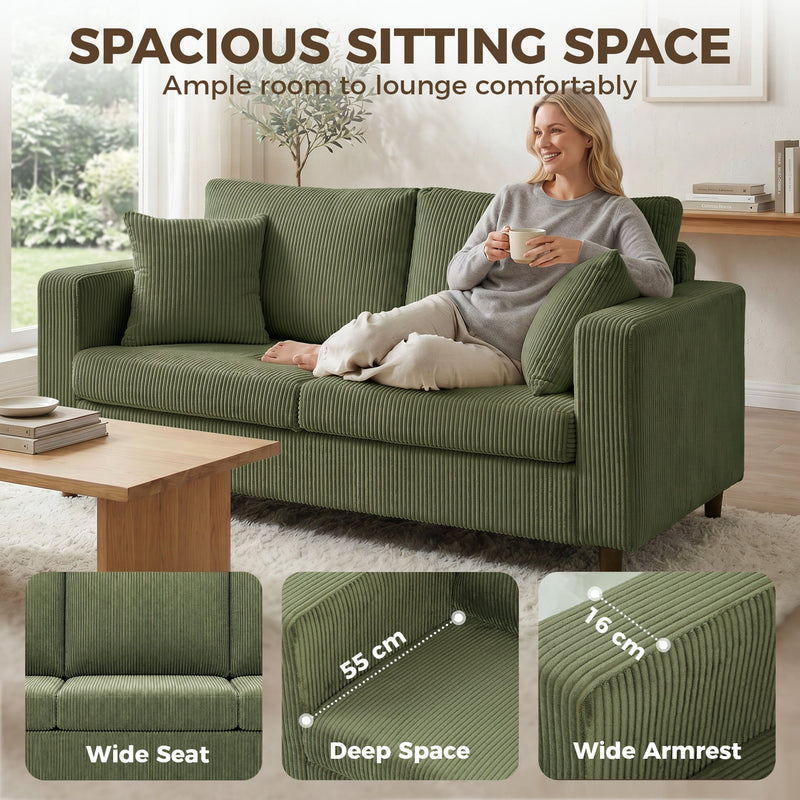 2 Seater Extra Wide Loveseat Sofa With Deep Corduroy Seat For Spacious Relaxing