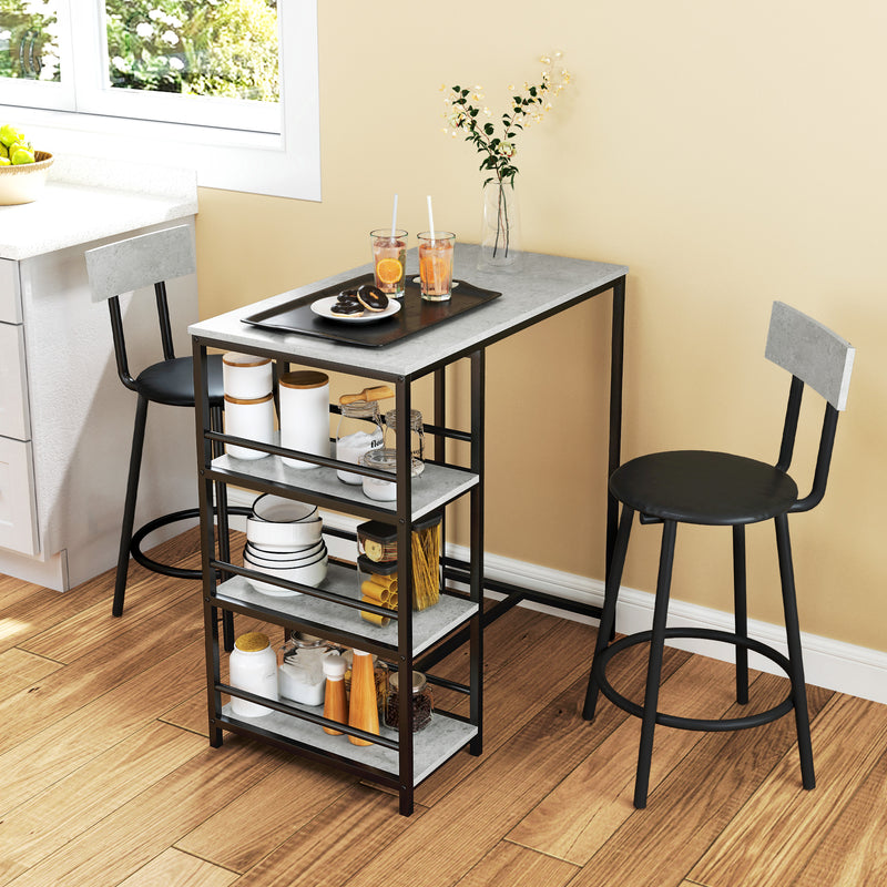 Three Piece Kitchen Dining Set with Shelves Grey and Black by HOMCOM