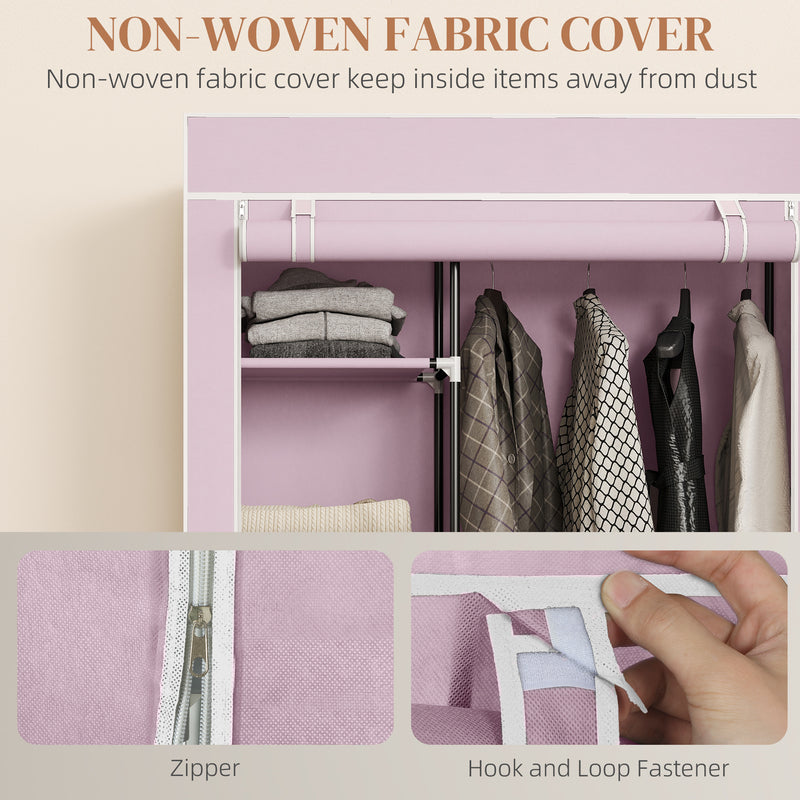 HOMCOM Fabric Wardrobe w/ Shelves Hanging Rail Foldable Wardrobe Pink