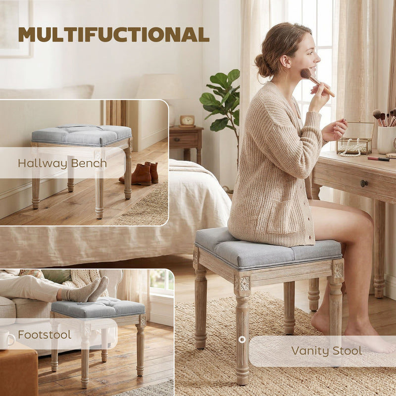 Cushioned Bench with Vintage Style for Extra Seating or Footrest Light Grey Cream AOSOM