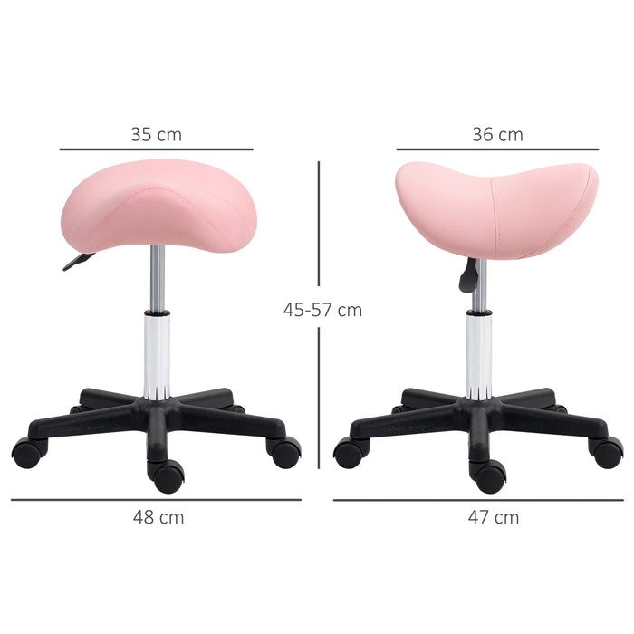 Pink Adjustable Saddle Stool with PU Leather and Steel Frame for Salon Spa Massage by HOMCOM