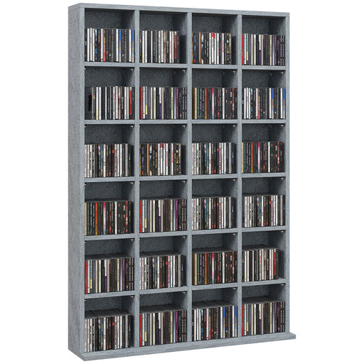 Tall CD Storage Unit with Adjustable Shelves for Living Room or Office Cement Grey
