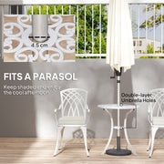 Garden Bistro Set for 2 with Cushions and Parasol Hole, Cast Aluminium White Outsunny