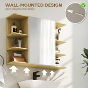 Wall Mounted Bathroom Mirror Cabinet With Open Shelves For Extra Storage, Natural Wood