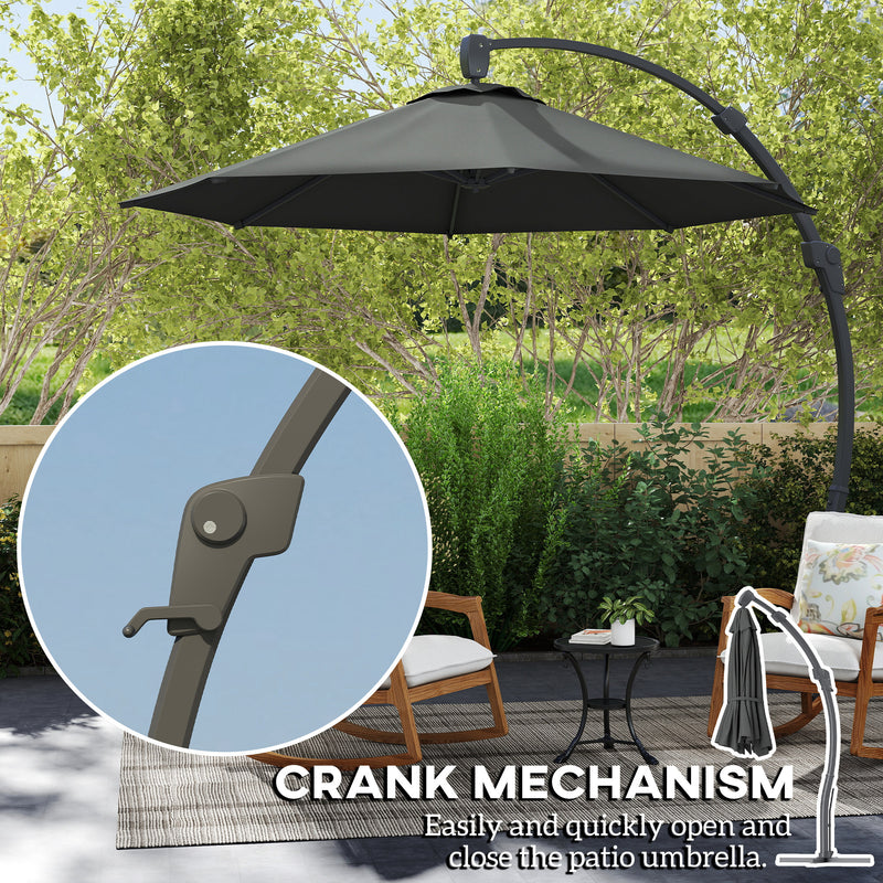 Premium Grey 3m Cantilever Parasol with Crank Handle and 360° Rotation for Garden Patio by Outsunny