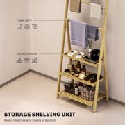 Three Shelf Bamboo Storage Unit with Towel Racks Natural Finish by HOMCOM