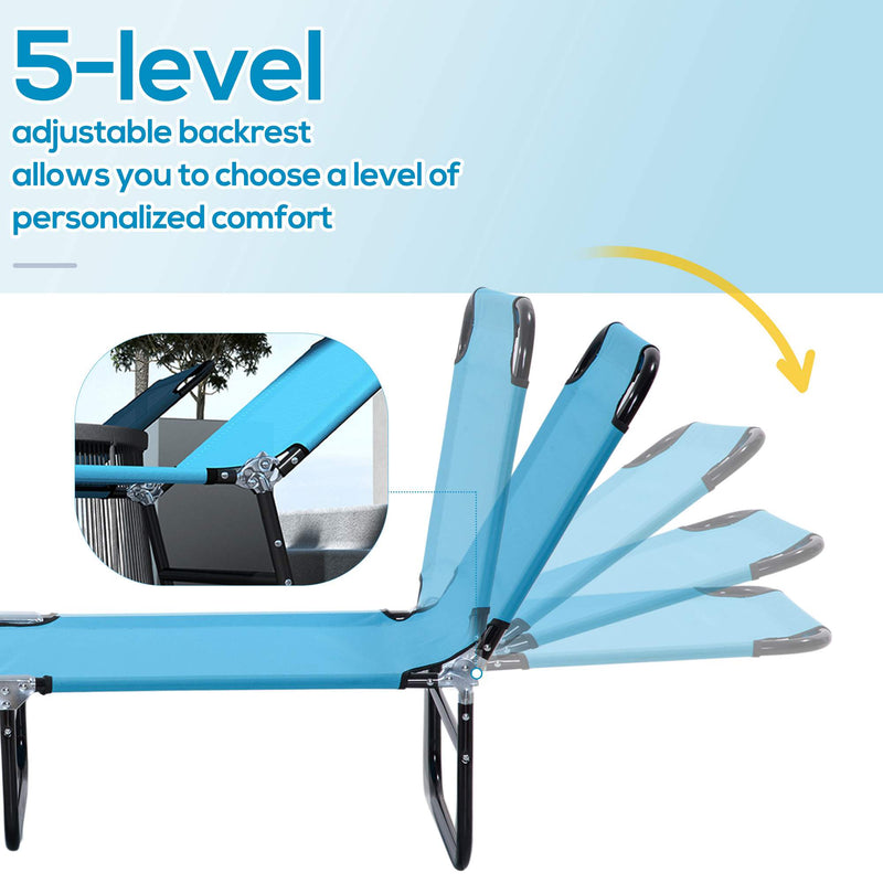 Set of 2 Foldable Sun Loungers with Adjustable Backrest and Breathable Mesh Fabric