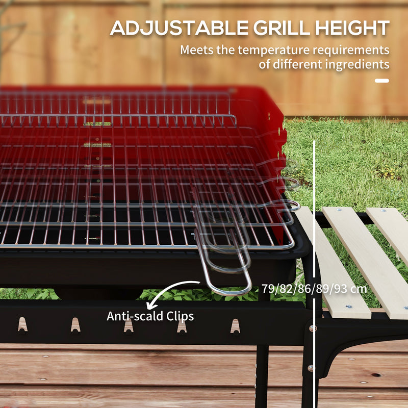 Red Charcoal BBQ Grill with Adjustable Grate Height for Outdoor Cooking