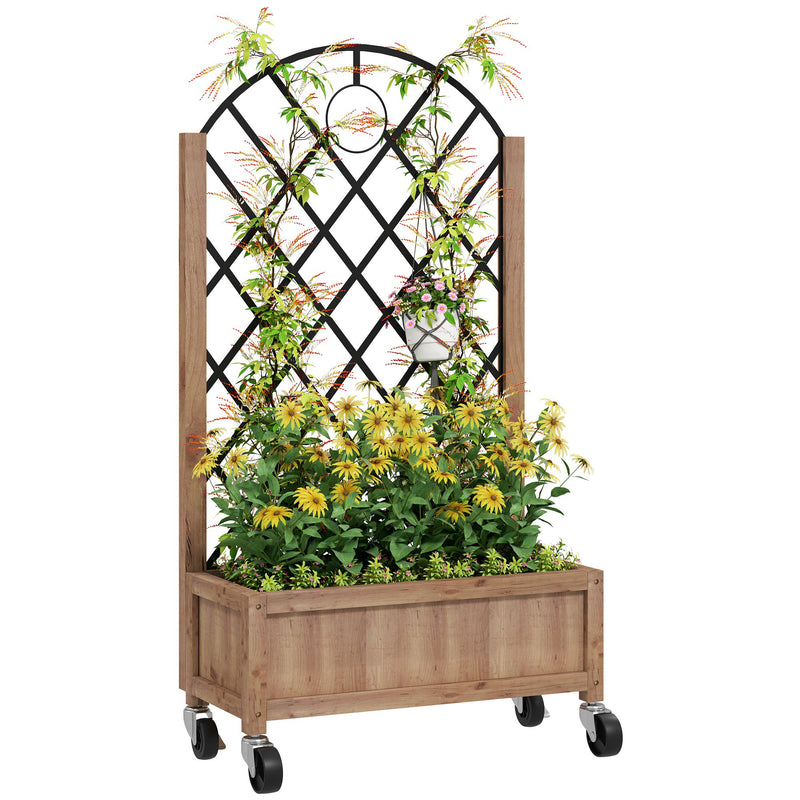 Wooden Garden Planter with Metal Trellis Brown Black by Outsunny