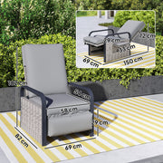 Light Grey Rattan Recliner Garden Chair With Cushion Tray And Footrest by Outsunny