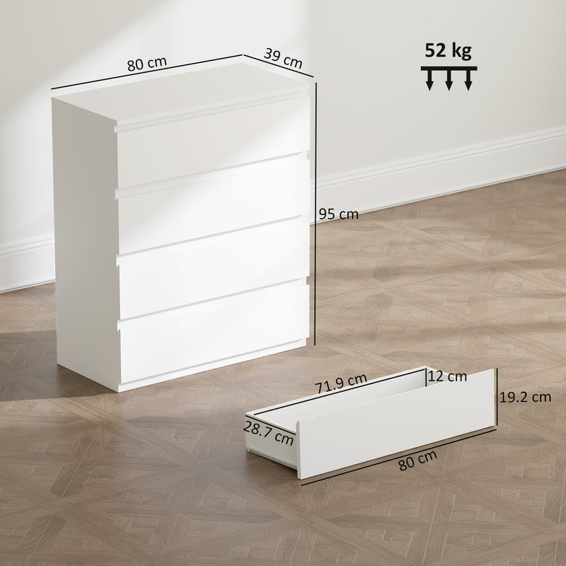 4 Drawer Bedroom Dresser for Organised Clothes Storage with Flat Top White