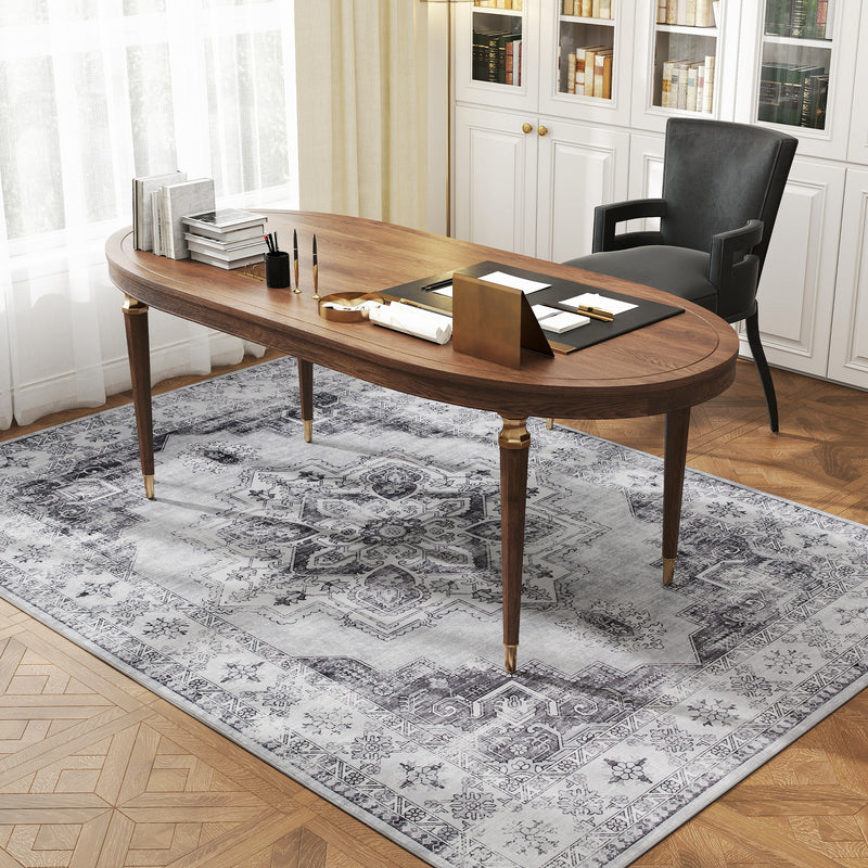 Large Vintage Flannel Area Rug Non Slip Washable Carpet for Living Room or Bedroom Grey