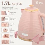 3000W Kettle and 4 Slice Toaster Set with 7 Browning Levels and Crumb Tray, Light Pink