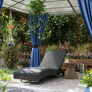 Dark Grey Rattan Sun Lounger With Adjustable Backrest and Wheels by Outsunny