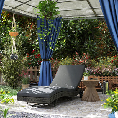 Dark Grey Rattan Sun Lounger With Adjustable Backrest and Wheels by Outsunny