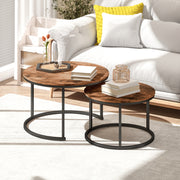 Set of 2 Round Nesting Coffee Tables with Metal Frame Ideal for Living Room Use Rustic Brown