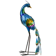 Metal Peacock Garden Ornament for Lawn or Patio Display Eye Catching Design Blue AOSOM