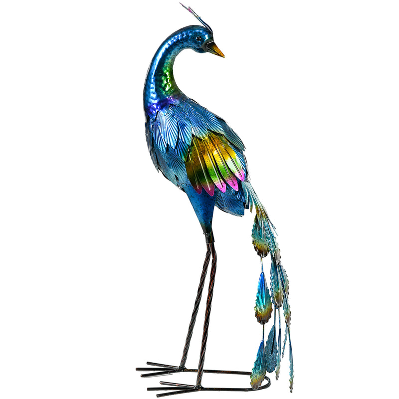 Metal Peacock Garden Ornament for Lawn or Patio Display Eye Catching Design Blue AOSOM
