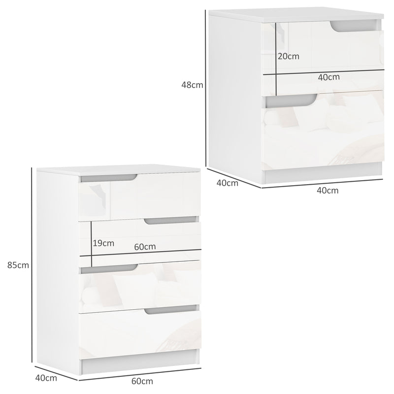 Bedroom Storage Set with 4 Drawer Chest and 2 Bedside Tables for a Tidy Room White