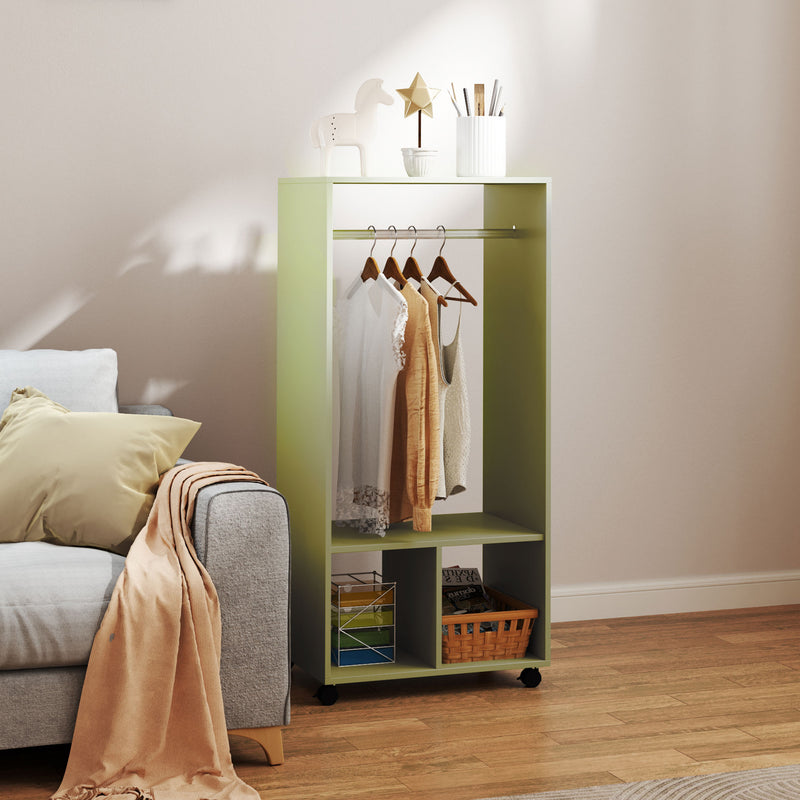 Green Small Open Wardrobe on Wheels with Clothes Rail and Shelves by HOMCOM
