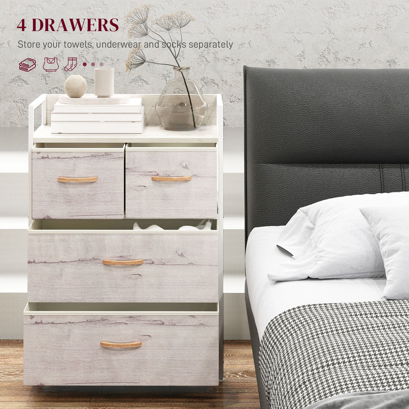 Rustic Black Chest with Four Fabric Drawers for Bedroom or Hallway Storage