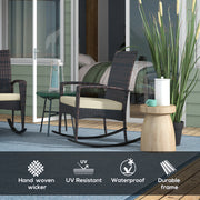Set of 2 PE Rattan Garden Rocking Chairs with Cushions and Armrests for Outdoor Use Brown AOSOM