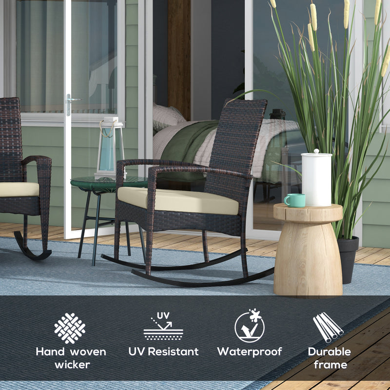 Set of 2 PE Rattan Garden Rocking Chairs with Cushions and Armrests for Outdoor Use Brown AOSOM