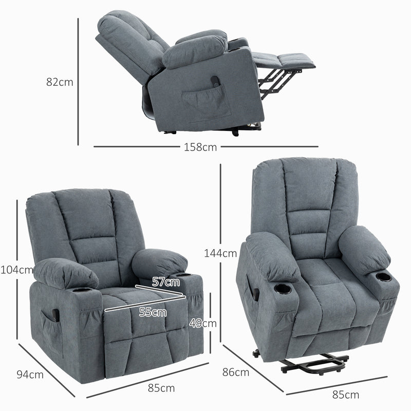 Oversized Riser Recliner Lift Chair With Remote and Cup Holder For Elderly, Grey