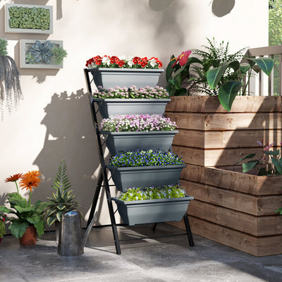 5 Tier Vertical Raised Garden Bed With Removable Planter Boxes For Outdoor Use Grey