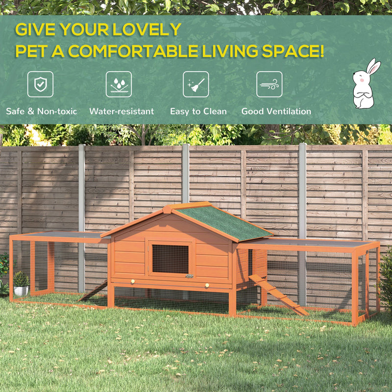Wooden Guinea Pig Hutch with Ramp Two-Level Shelter for Outdoor Use Golden Red AOSOM