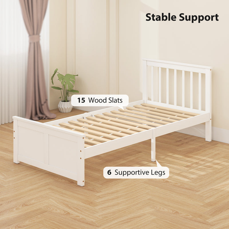 Wooden Single Bed Frame with Storage Drawers Ideal for Kids or Guest Rooms White