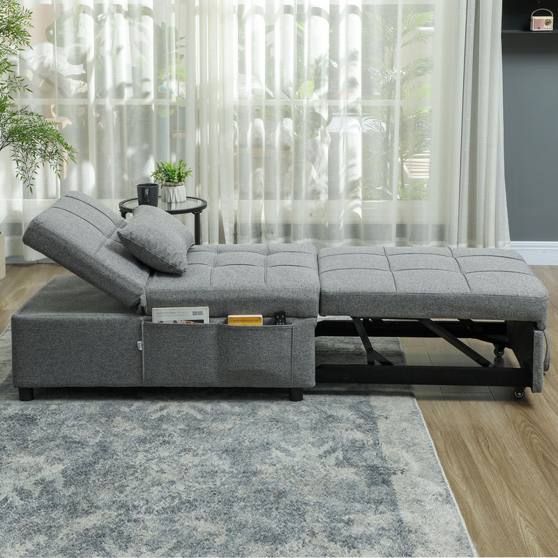 Dark Grey 4 in 1 Single Sleeper Chair Bed with Adjustable Backrest by HOMCOM