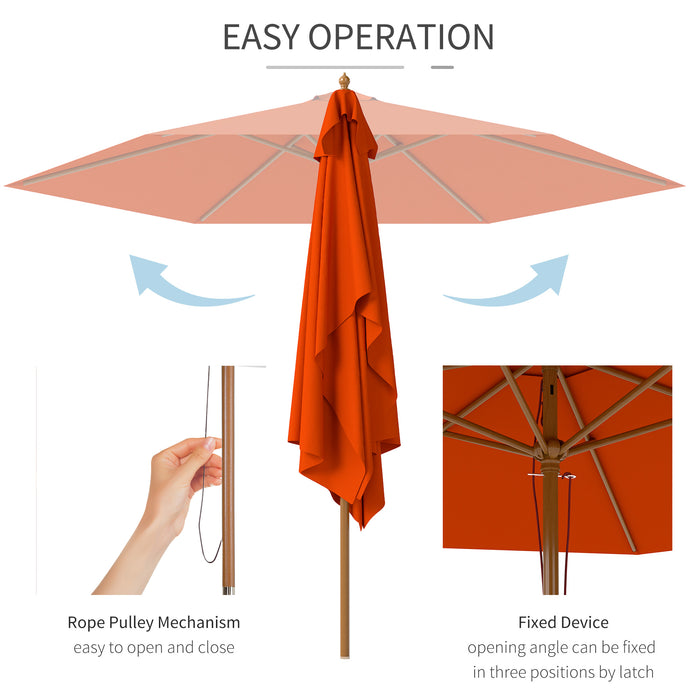 2.5m Wooden Garden Parasol Orange Sun Shade Outdoor Patio Umbrella by Outsunny