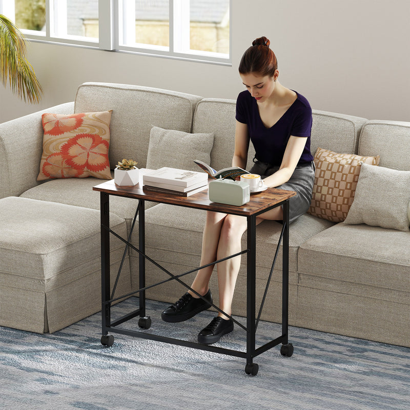 Industrial 80 cm Folding Desk on Wheels Compact Space Saving Design for Home Office