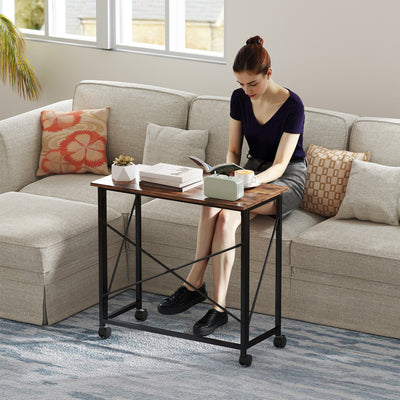 Industrial 80 cm Folding Desk on Wheels Compact Space Saving Design for Home Office