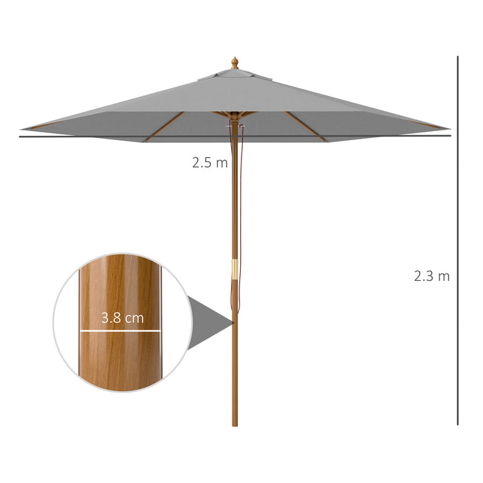 Light Grey 2.5m Wooden Garden Parasol Sun Shade Outdoor Patio Umbrella by Outsunny