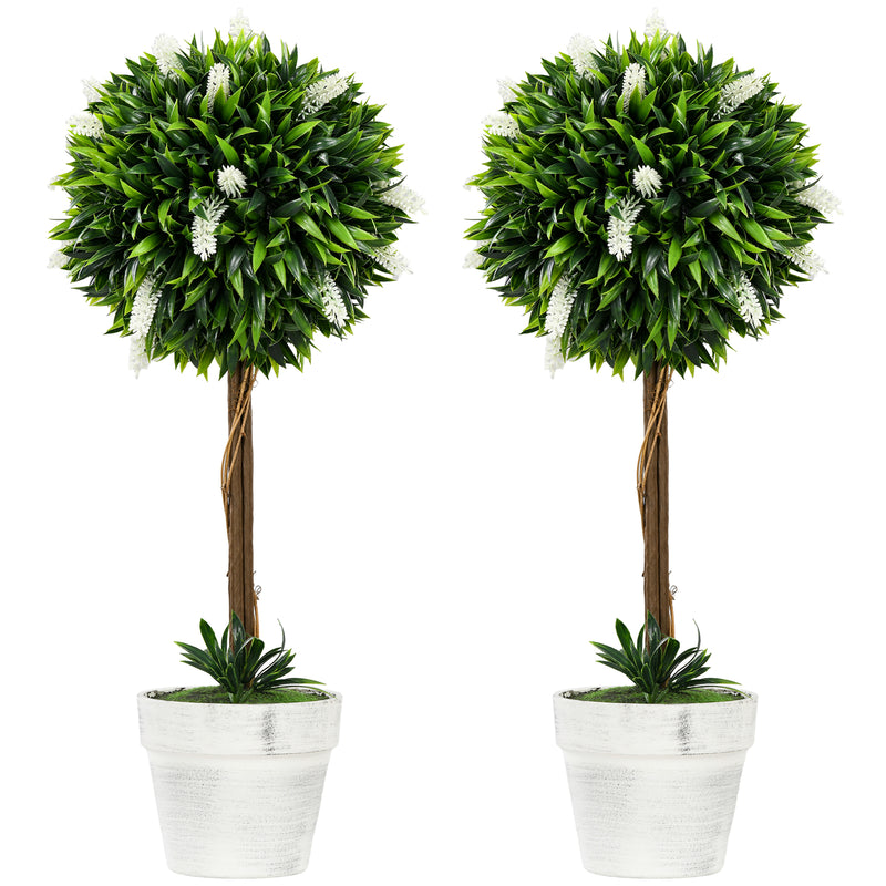 Set of 2 Artificial Topiary Ball Trees with Flowers for Home or Garden Display White