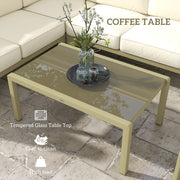 Gold Metal Garden Sofa Set 6 Seater Modular Design With Cushions And Glass Top Coffee Table Outsunny