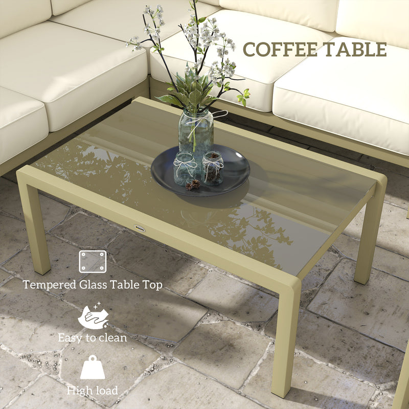 Gold Metal Garden Sofa Set 6 Seater Modular Design With Cushions And Glass Top Coffee Table Outsunny